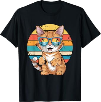 Vintage Style Orange Tabby Cat Fun Wearing Sunglasses Summer Men Women Kids T-Shirt
