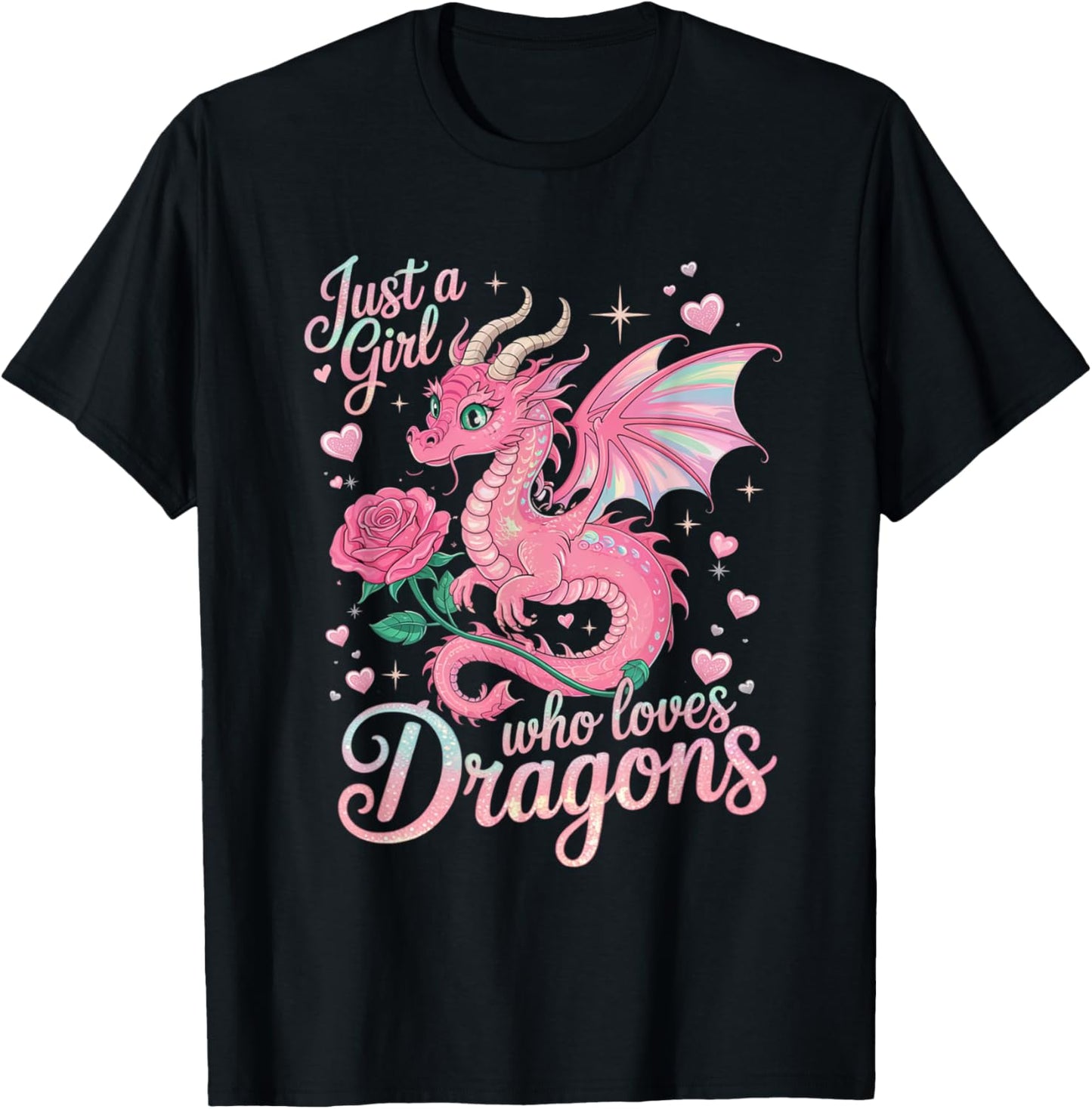 Just A Girl Who Loves Dragons Pink Rose Dragon Girls Design T-Shirt