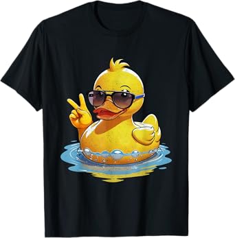 Quacktastic Duck Party Outfit Retro Groovy Yellow Rubber Duck Peace Funny Duck Lovers Unisex T-Shirt Black Small Classic Fit Short Sleeve