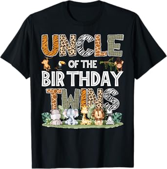 Uncle Of The Birthday Twins Safari Wild One Zoo Animal T-Shirt