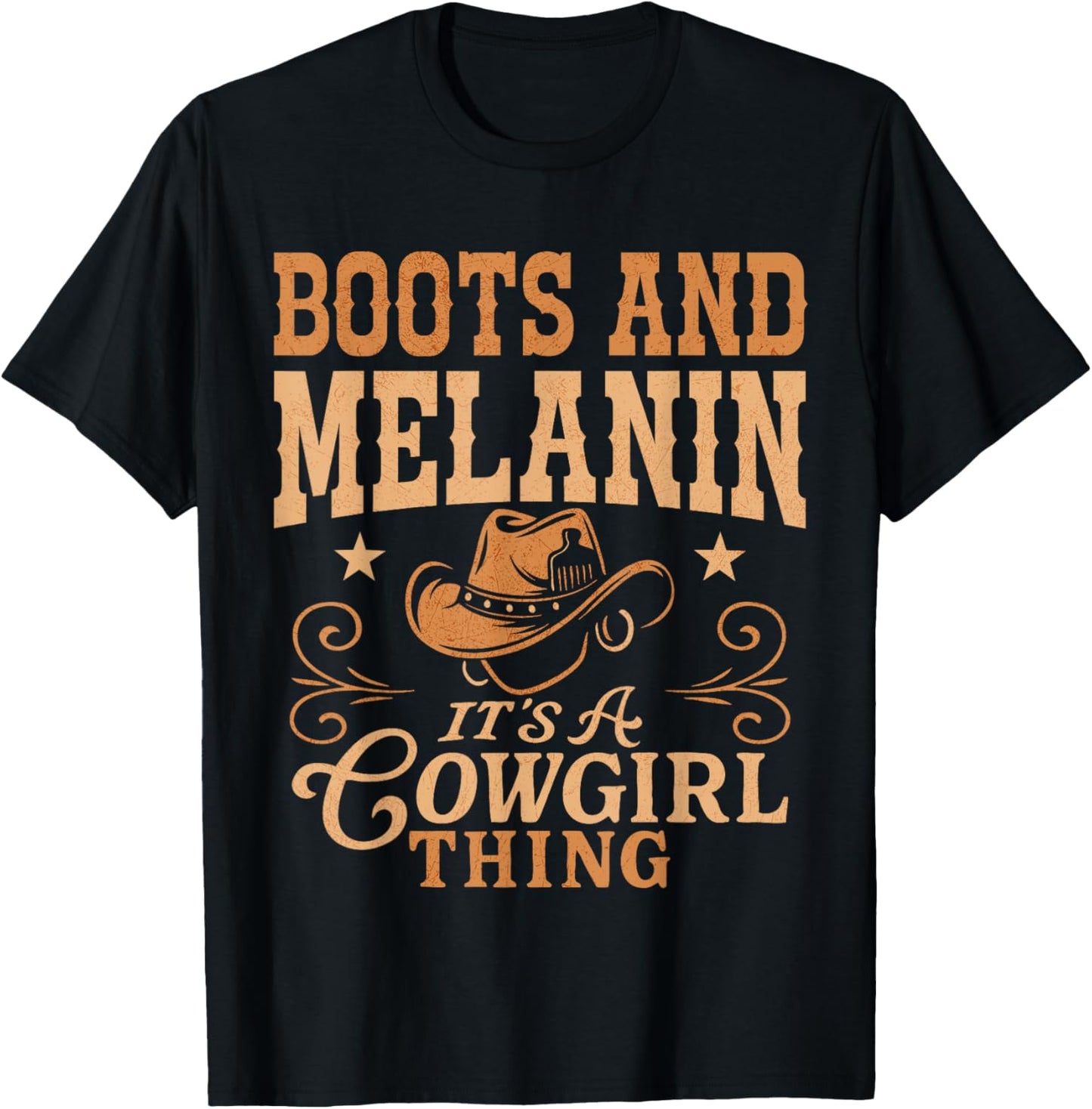 Western Country Texas Black Cowgirl Boots and Melanin T-Shirt