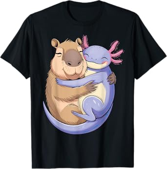 Capybara Hug Axolotl Rodent Animals Kawaii Capybara T-Shirt