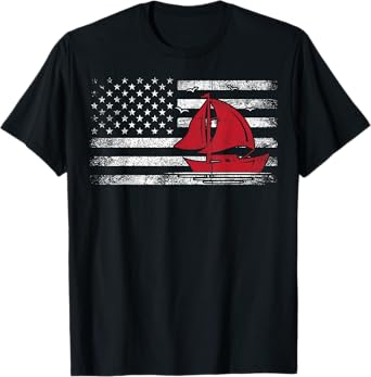 Vintage Sailboat Sailor USA Patriotic American Flag Sailing T-Shirt