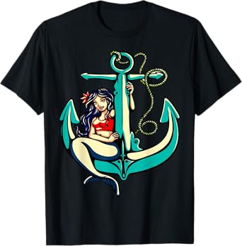 Pretty Sirem Anchor Girl School Sailor Tatto T-Shirt T-Shirt