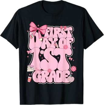 First Day Of 1st Grade Coquette Bow Back To School Girl Kids T-Shirt