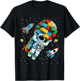 Master Builder Space Astronaut Building Blocks Bricks Boys T-Shirt