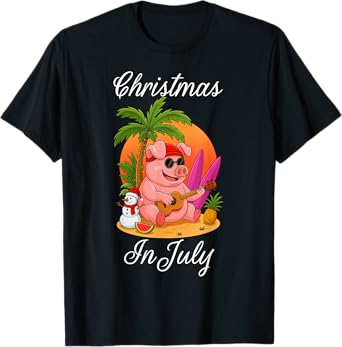 Christmas In July Cute Pig Funny Summer Vacation Beach Vibes T-Shirt