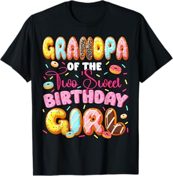 Grandpa Of The Two Sweet Birthday Girl Donut 2Nd Birthday T-Shirt