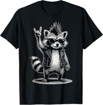 Funny Raccoon Retro Raccoon Rock Music Men Kids Women T-Shirt