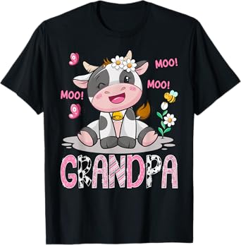 Grandpa Pink Farm Cute Cow Moo Moo Birthday Girl Matching T-Shirt