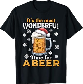 Funny Christmas Pajama Outfit Men Women Beer Mug Santa Hat T-Shirt