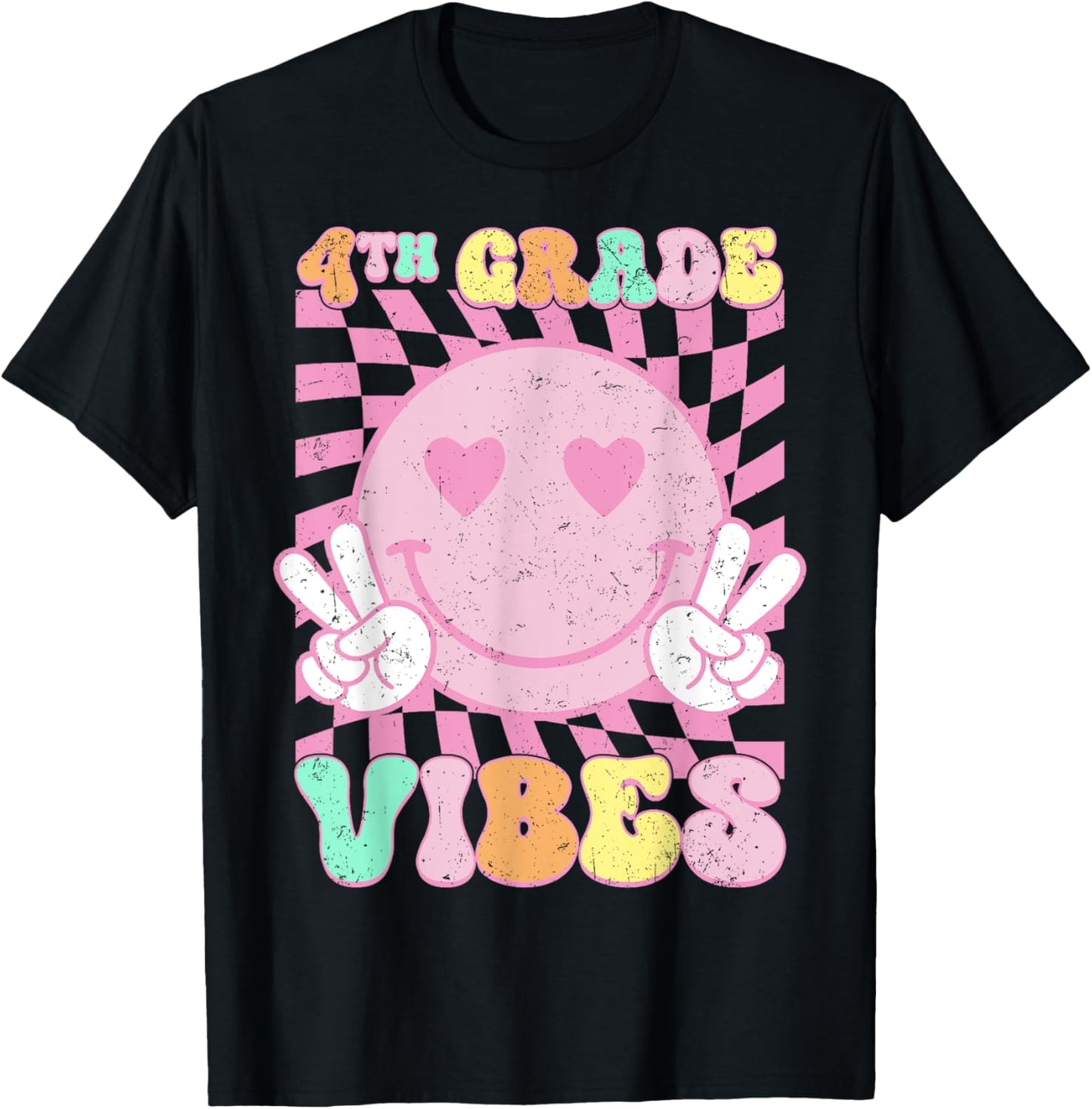 Pink 4th Grade Vibes Smile Face Back To School Fourth Grade T-Shirt