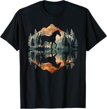 Horse Mountain Reflection Pony Nature Wildlife T-Shirt
