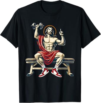 Trendy Lord Jesus Bodybuilding Workout Jesus Lifting Weights Funny Christian Unisex-Adults Workout T-Shirt Black Small
