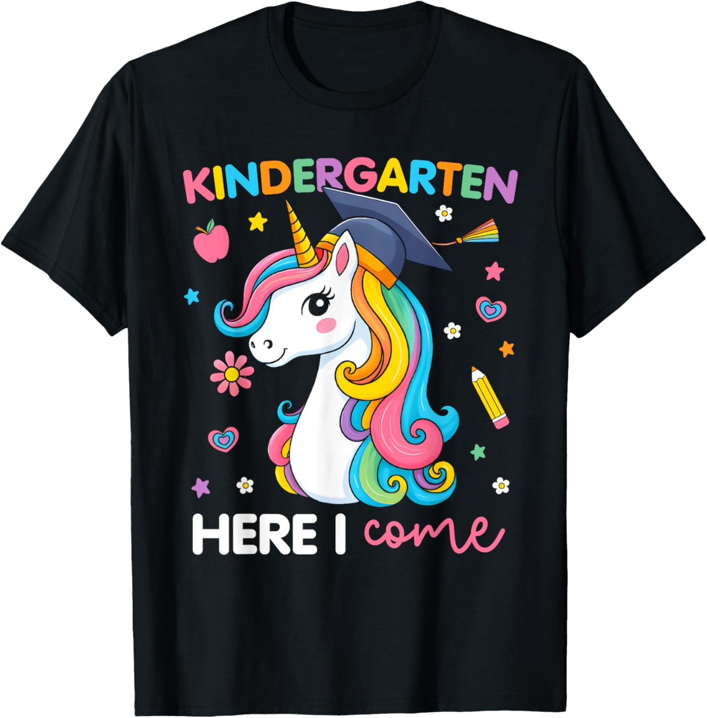 Kindergarten Here I Come Unicorn Girls Kids Back To School T-Shirt