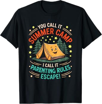Funny Kids Summer Camp Parenting Rules Escape Tent Camping T-Shirt