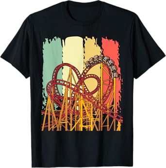 Roller Coaster Lover Gift Co. Retro Roller Coaster T-Shirt - Unisex-Adults/Kids - Black - Small - Short Sleeve - Classic Fit - Cotton Blend - Machine Wash