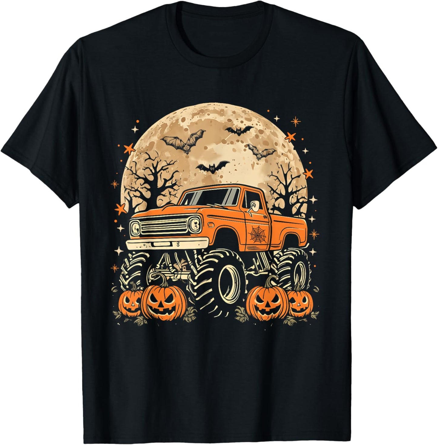 Monster Truck Halloween Jack O Lantern Moon Pumpkin Boy Men T-Shirt