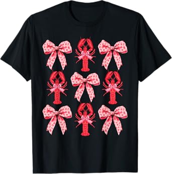 Cute Pink Bow Coquette Crawfish Clean Girl Aesthetic Lobster T-Shirt