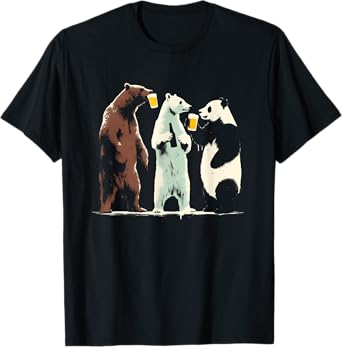 Panda Brown Polar Bear Drinking Beer - Funny Graphic Beer T-Shirt