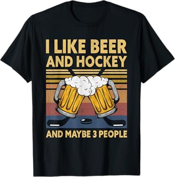 1970s Retro Vintage I Like Beer Hockey And Maybe 3 People T-Shirt