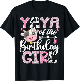 Yaya Of The Birthday Girl Pink Farm Cow 1St Birthday T-Shirt