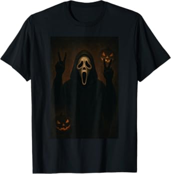 Scary Face Ghost with Heart Hands Creepy Halloween Vibe T-Shirt