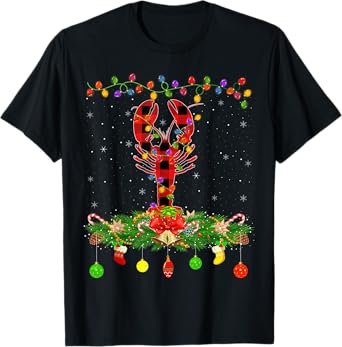 Funny Matching Buffalo Plaid Crawfish Christmas Pajama T-Shirt