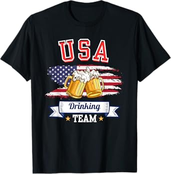 USA Drinking Team Funny Beer American Flag Garage Party T-Shirt