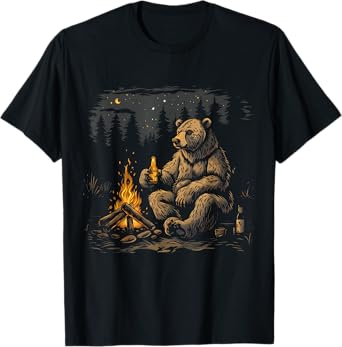 Camping Grizzly Bear Drinking Beer Hiking Nature Outdoor T-Shirt