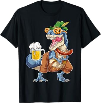 Dinosaur Oktoberfest Lederhosen Costume Men T rex Beer Fest T-Shirt