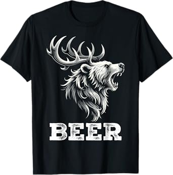 Mix of Bear and Deer Beer Wildness Camping T-Shirt