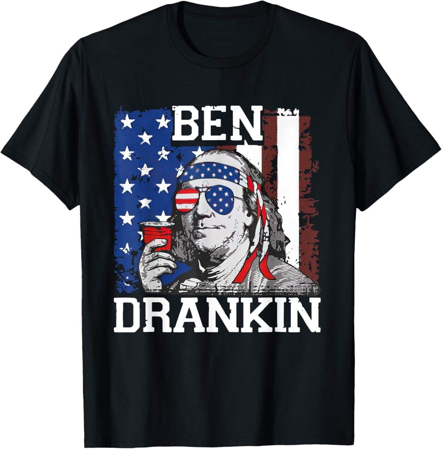Funny Ben Drankin 4th Of July USA Flag Men Drinking Beer T-Shirt