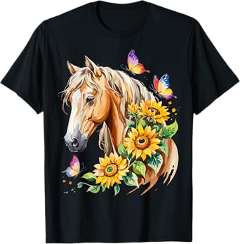 Horse Girl With Sunflower Horses Riding T-Shirt