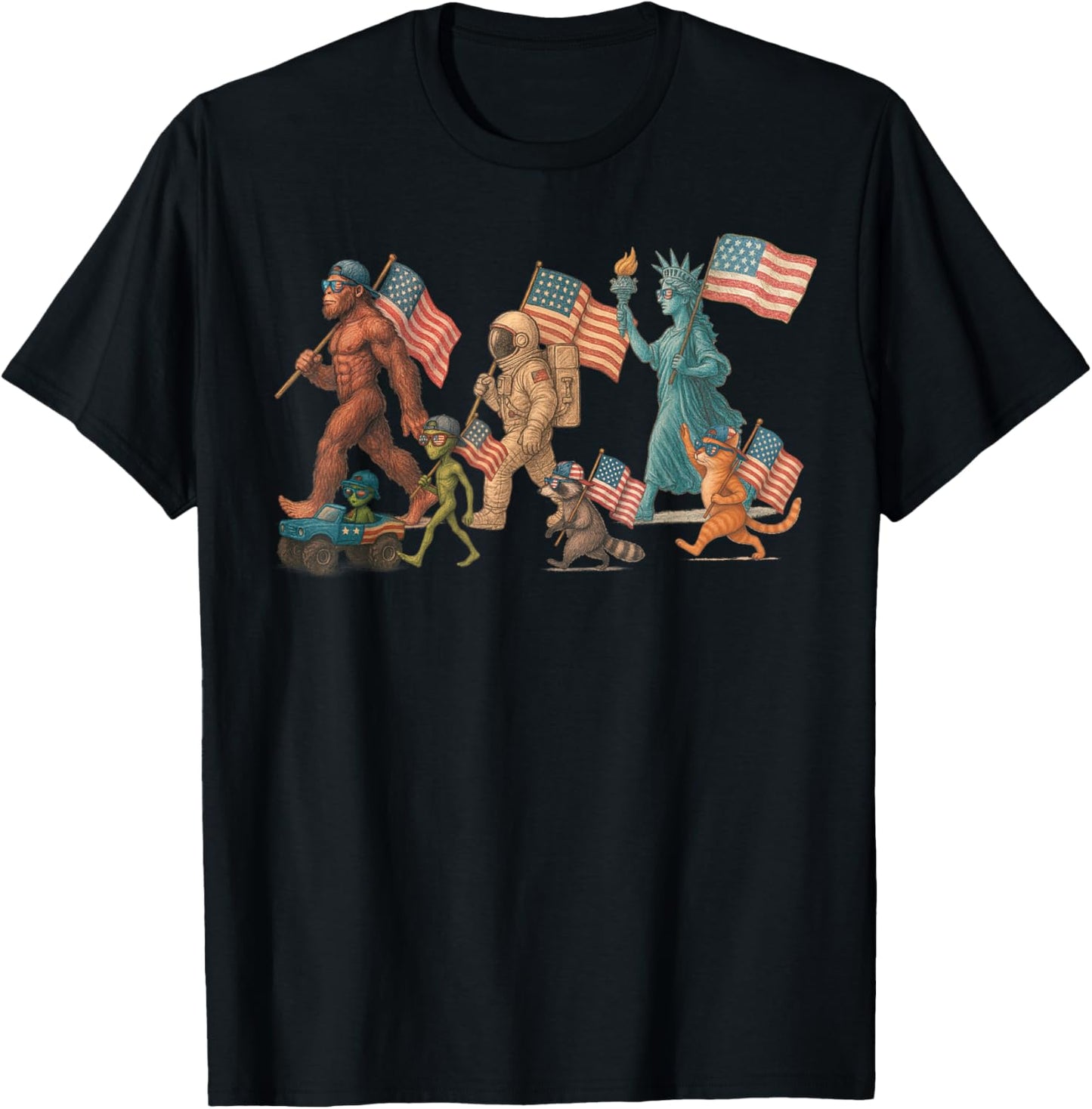 Vintage 4th Of July Sasquatch Raccoon Funny 4th Of July T-shirt