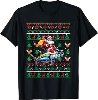 Santa Riding Tuna Christmas Sweater Fishing Fisherman T-Shirt