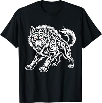 Funny Black Aggressive Wolf Red Eyes Werewolf T-Shirt
