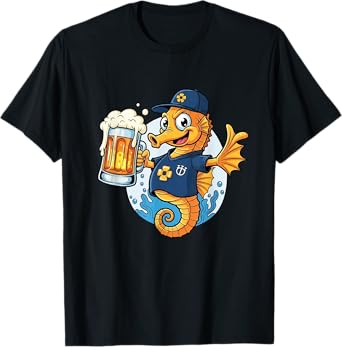 Seahorse Beer Drinker Ocean Animal Cheers Funny Sea Creature T-Shirt