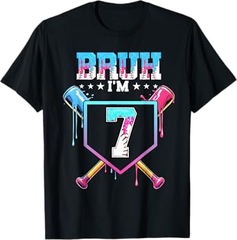 Bruh 7th Birthday Boy Baseball Ice Cream Drip 7 Year Old Boy T-Shirt