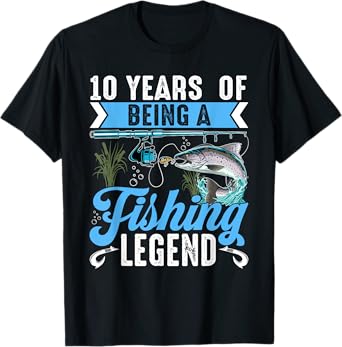 10 Years Of Being A Fishing Legend 10th Birthday Fishermen T-Shirt