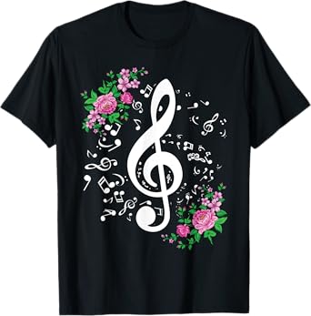 Cut Music Notes Clef Teacher,musical Notes and Flowers T-Shirt