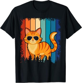 Vintage Style Orange Tabby Cat Friendly Wearing Sunglasses T-Shirt
