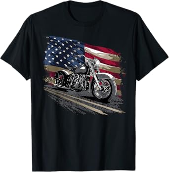 Open Air Road Trip Cruising Black Distressed American Flag Classic Fit T-Shirt