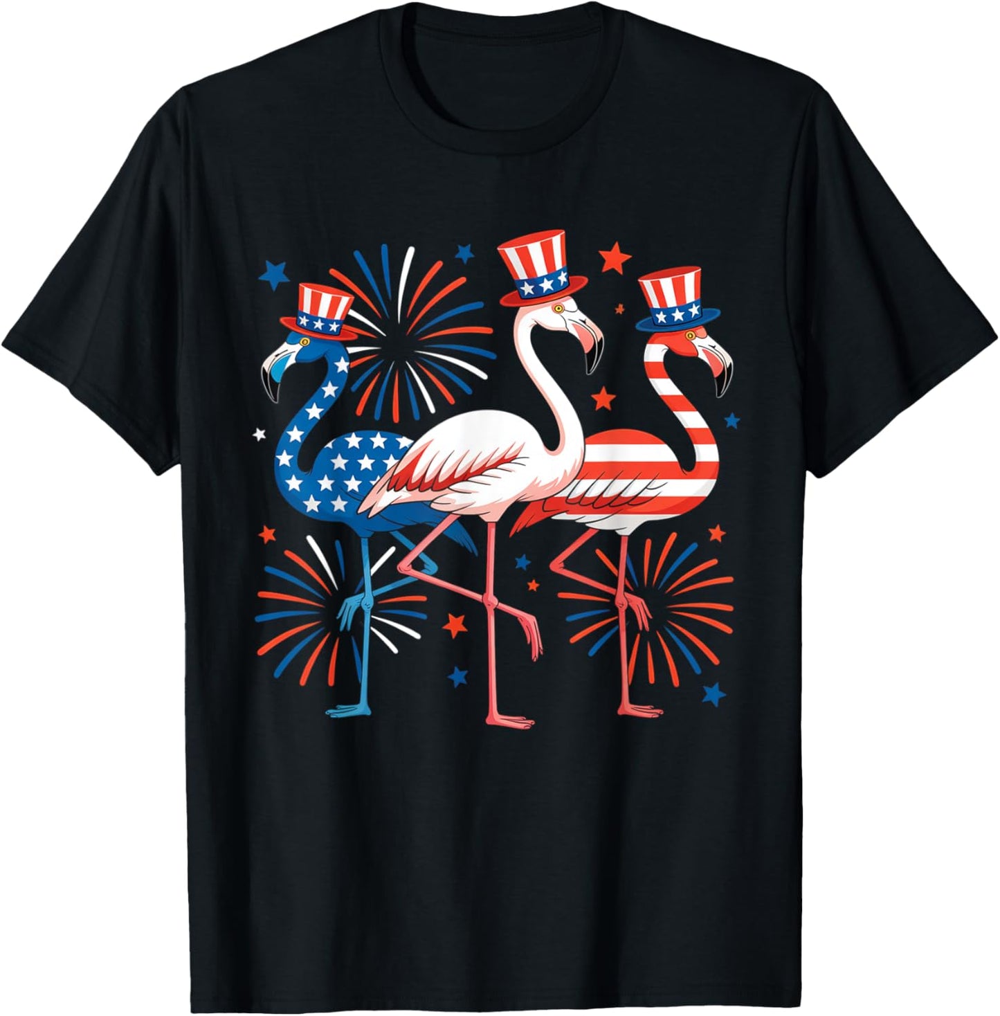 Patriotic Flamingo Firework Red And White Flamingo 4th July T-Shirt
