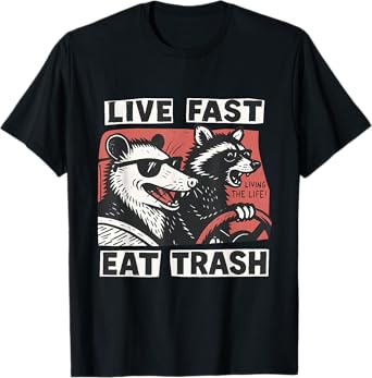 Funny Possum Raccoon Live Fast Eat Trash Street Cats Squad T-Shirt
