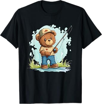 Fishing with Teddy Bear Graphic for Fun Seekers T-Shirt