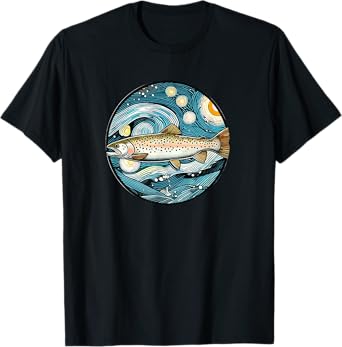 Trout Fish Fisherman Fishing - Van Gogh Starry Night Style T-Shirt