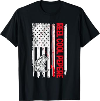 Mens Reel Cool Pepere Fishing American Flag Funny Grandpa T-Shirt
