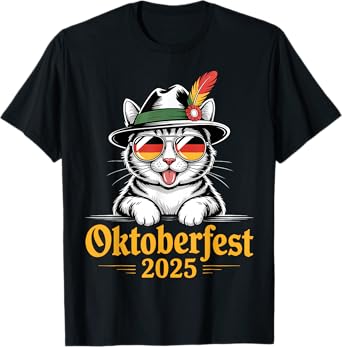 Oktoberfest 2025 Cat German Hat Funny Festival Look T-Shirt