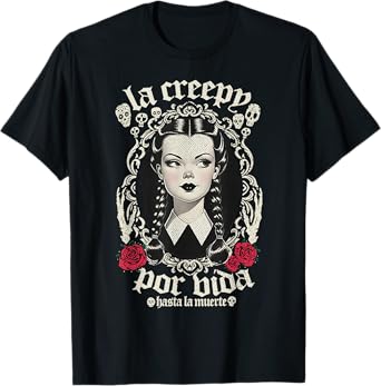 La Creepy Por Vida Goth T-Shirt - Unisex-Adults, Black, Small, Short Sleeve, Gothic Mexico Pride